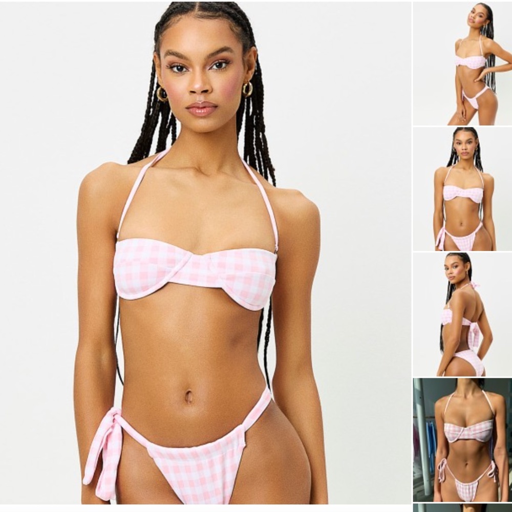 Frankie’s Bikinis Cielo Gingham Underwire Bikini Top Pink Picnic - S - NWT New